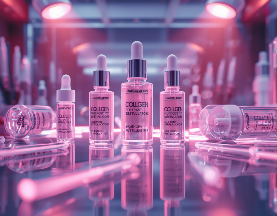 Bioestimuladores de Colágeno: frascos de cosméticos